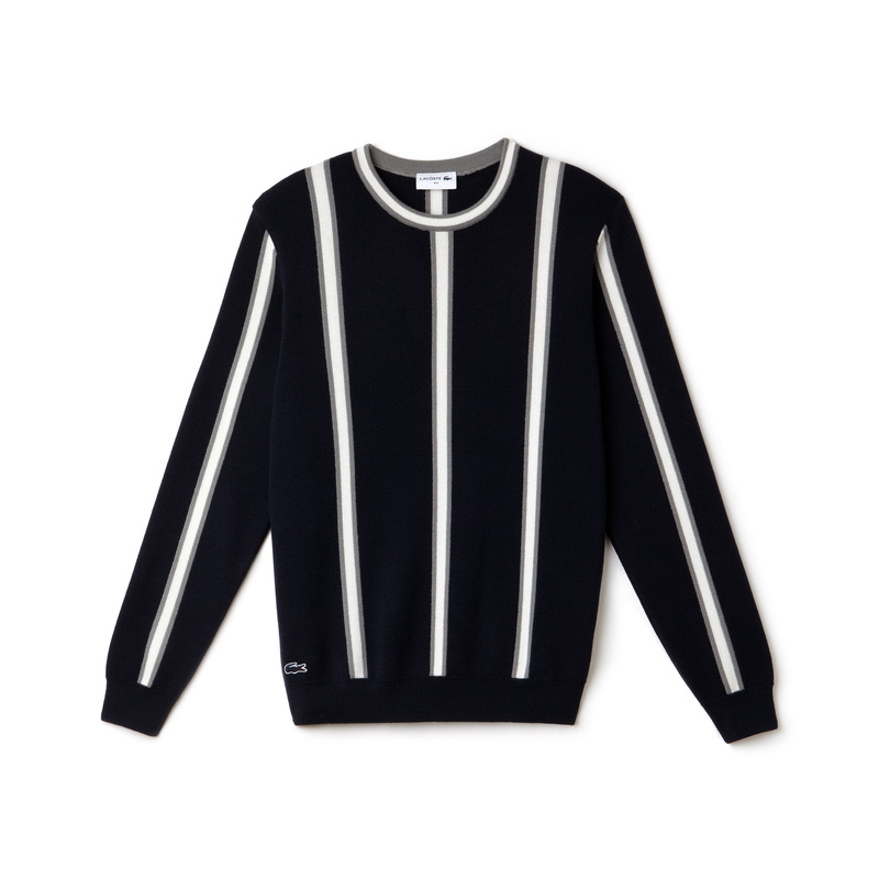 Lacoste Made in France Vertical Stripes Cotton and Wool Sweater AH9272: Blue Lacoste Made in France Vertical Stripes Cotton and Wool Sweater AH9272: Blue