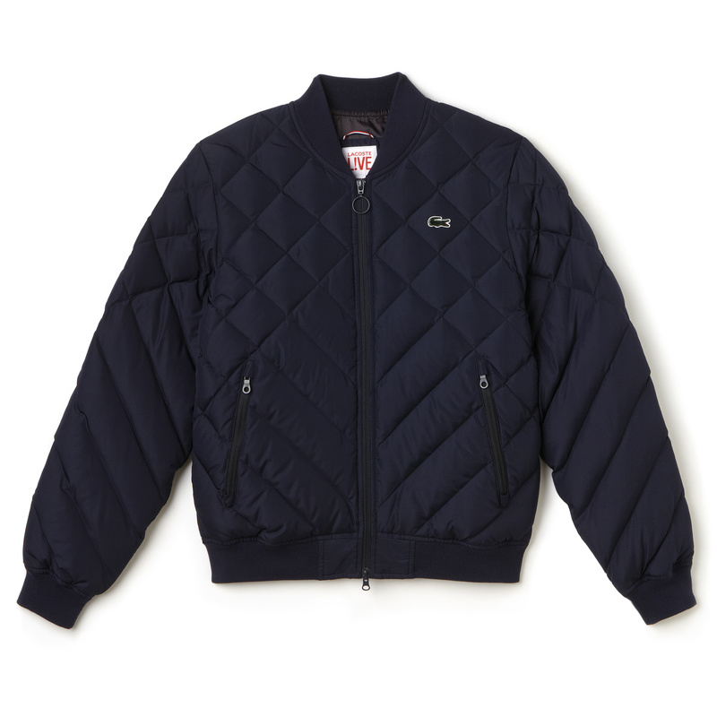 Lacoste L!ve Diamond Quilted Down Bomber Jacket BH9287: Navy Lacoste L!ve Diamond Quilted Down Bomber Jacket BH9287: Navy