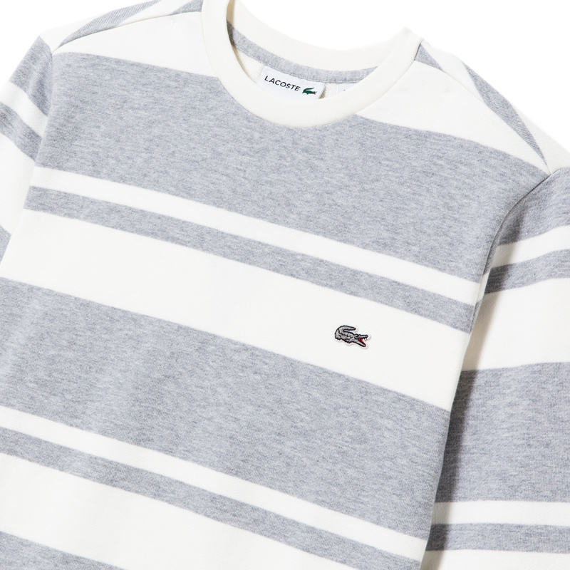 Lacoste Crew Neck Sweatshirt in Striped Flecked Fleece SH5417: 02U Lacoste Crew Neck Sweatshirt in Striped Flecked Fleece SH5417: 02U