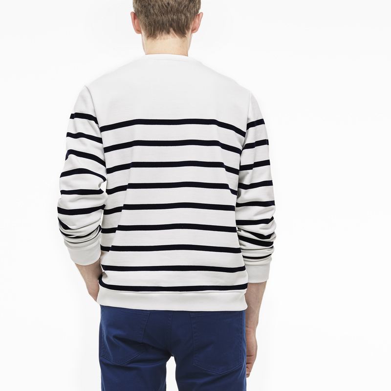 Lacoste Nautical Crew Neck Sweatshirt in Fleece SH6322: White Lacoste Nautical Crew Neck Sweatshirt in Fleece SH6322: White
