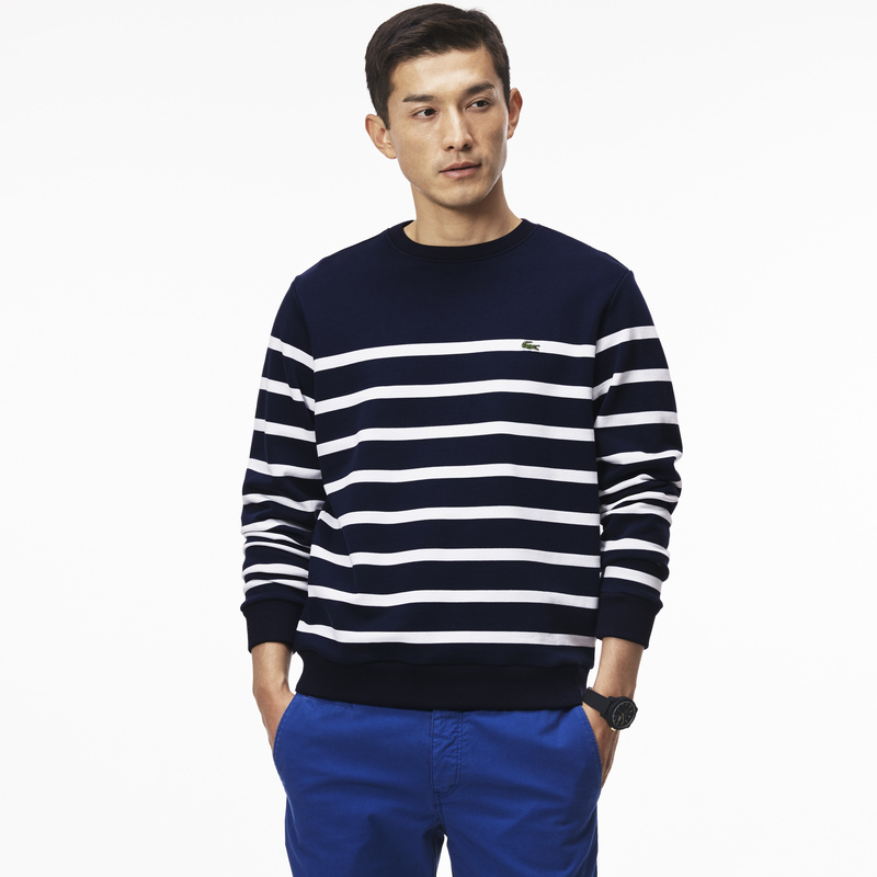 Lacoste Nautical Crew Neck Sweatshirt in Fleece SH6322: Navy Blue Lacoste Nautical Crew Neck Sweatshirt in Fleece SH6322: Navy Blue
